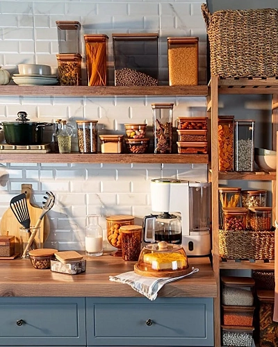 Набор контейнеров для хранения с деревянной крышкой Florian из 3 шт., 380 мл. - серый