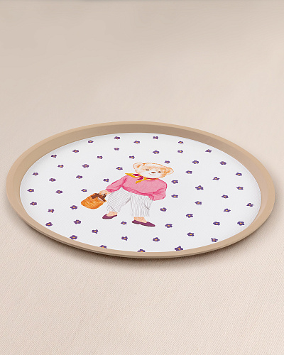 Круглый поднос Patrice Bear 36x36x1,5 см. - бежевый / белый