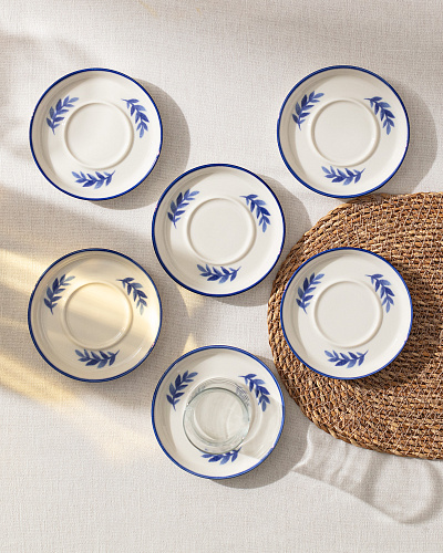 Набор фарфоровых чайных блюдец Grand Feuille из 6 шт., 12x12 см - синий