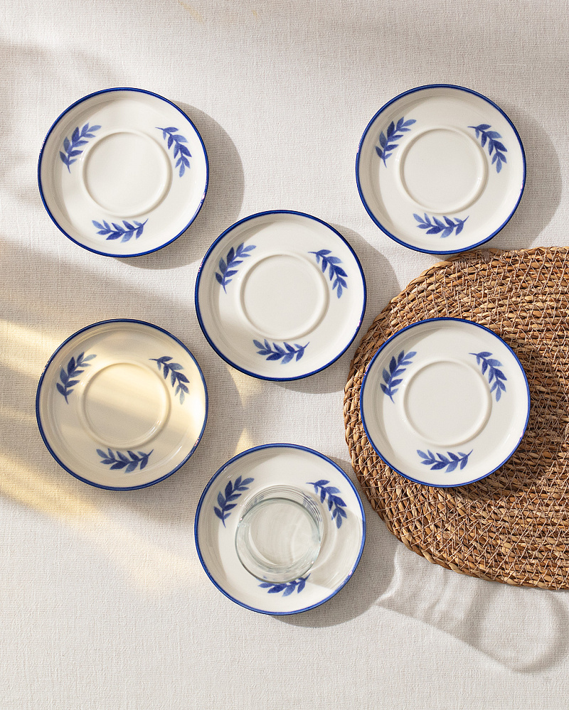 Набор фарфоровых чайных блюдец Grand Feuille из 6 шт., 12x12 см - синий
