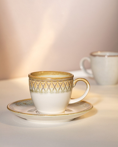 Набор кофейных чашек Antique на 6 персон 90 мл. - бежевый