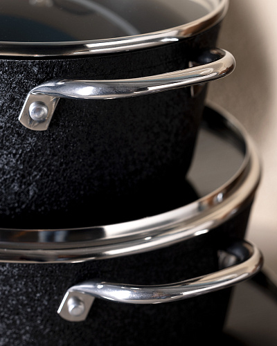 Комплект алюминиевой посуды Titanium 18см, 22см, 26см, 26см - темно синий. 7 предметов.