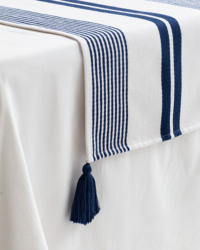 Дорожка на стол Estelle 40x120 см. - белый / синий