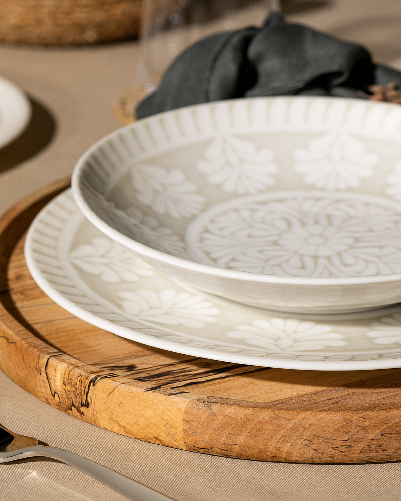 Столовый сервиз Relief из 24 шт. - белый / бежевый