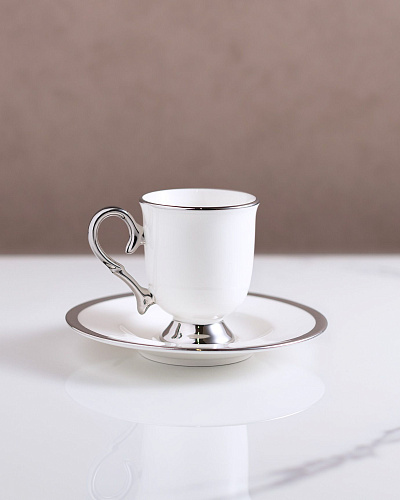 Набор чашек и блюдец Yolande Pecher из 4 шт., 90 мл - серебряный.