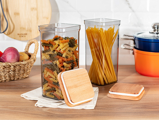 Контейнеры для хранения Kaviera Wooden Lid из 2 шт., 1500 мл. - серые