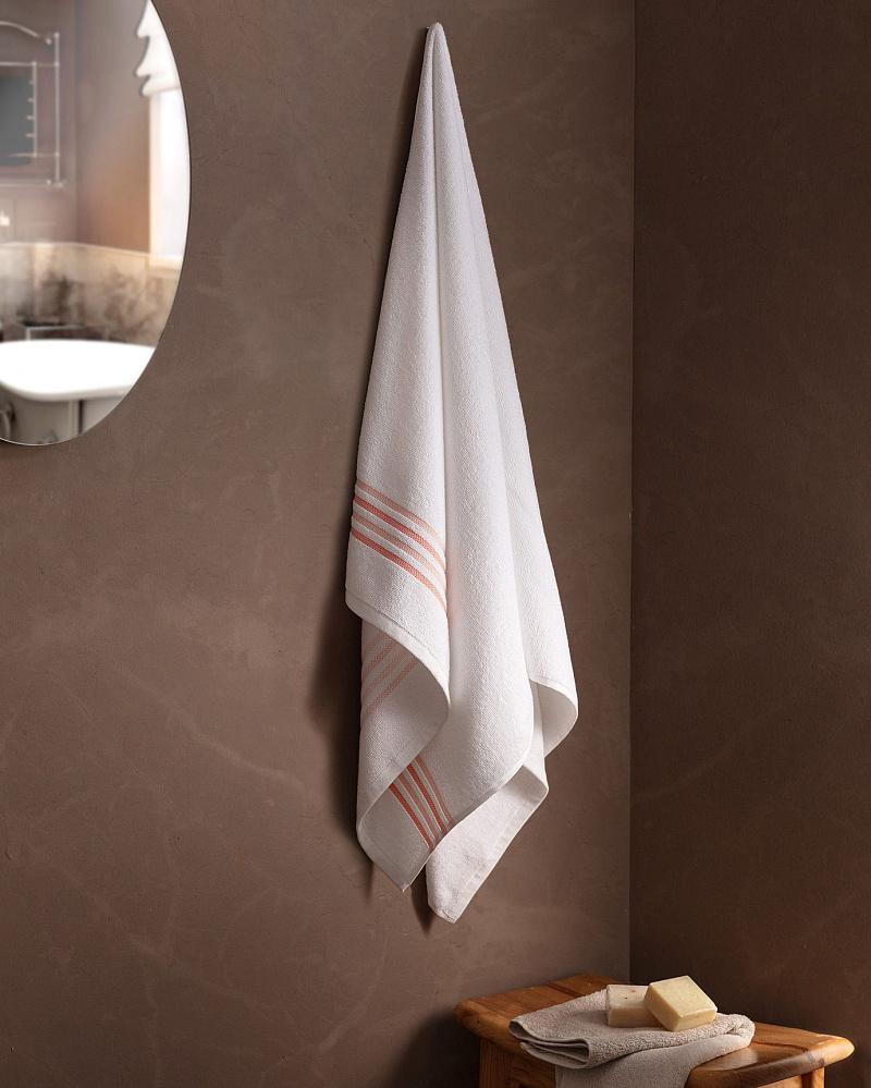Банное полотенце Sandy 70x140см - белое/коралловое