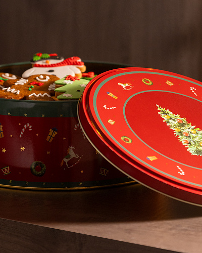 Круглая металлическая коробка Bonni с крышкой 24x24x10 см, металл