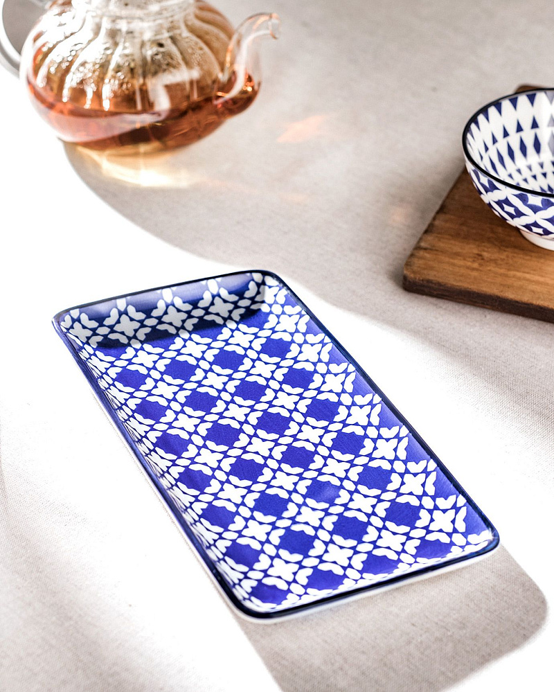 Тарелка фарфоровая прямоугольная Reve Brest New 22,5x12,2x2,2 см - синяя