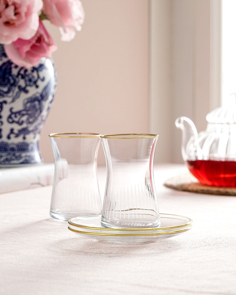 Набор стеклянных чашек и блюдец Gemma Serenity Gold из 6 шт., 170 мл