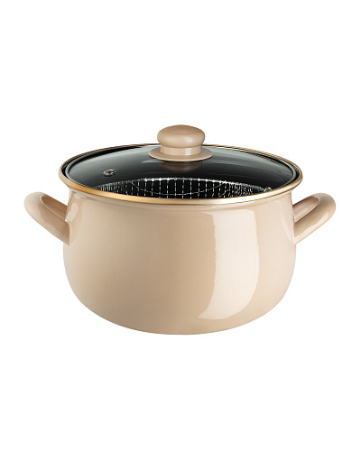 Эмалированная металлическая кастрюля Bonneville с крышкой 3,5 л. - бежевый