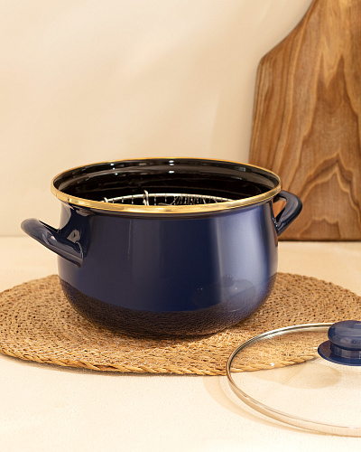 Эмалированная металлическая кастрюля Bonneville с крышкой 3,5 л. - темно-синий