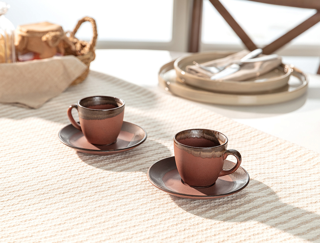 Набор чашек и блюдец Mathilda из 4 шт., 90 мл. - коричневый