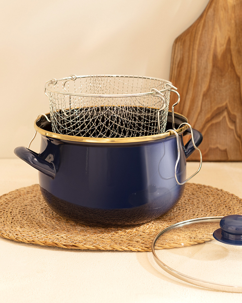 Эмалированная металлическая кастрюля Bonneville с крышкой 3,5 л. - темно-синий