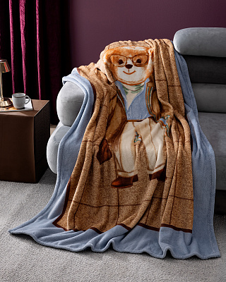 Плед Rezay Bear 130x170 см. - коричневый / голубой