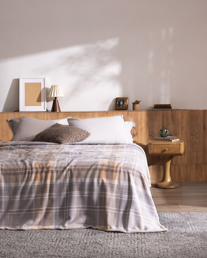 Плед Tignes Welsoft с принтом 200x220 см. - серое / бежевое