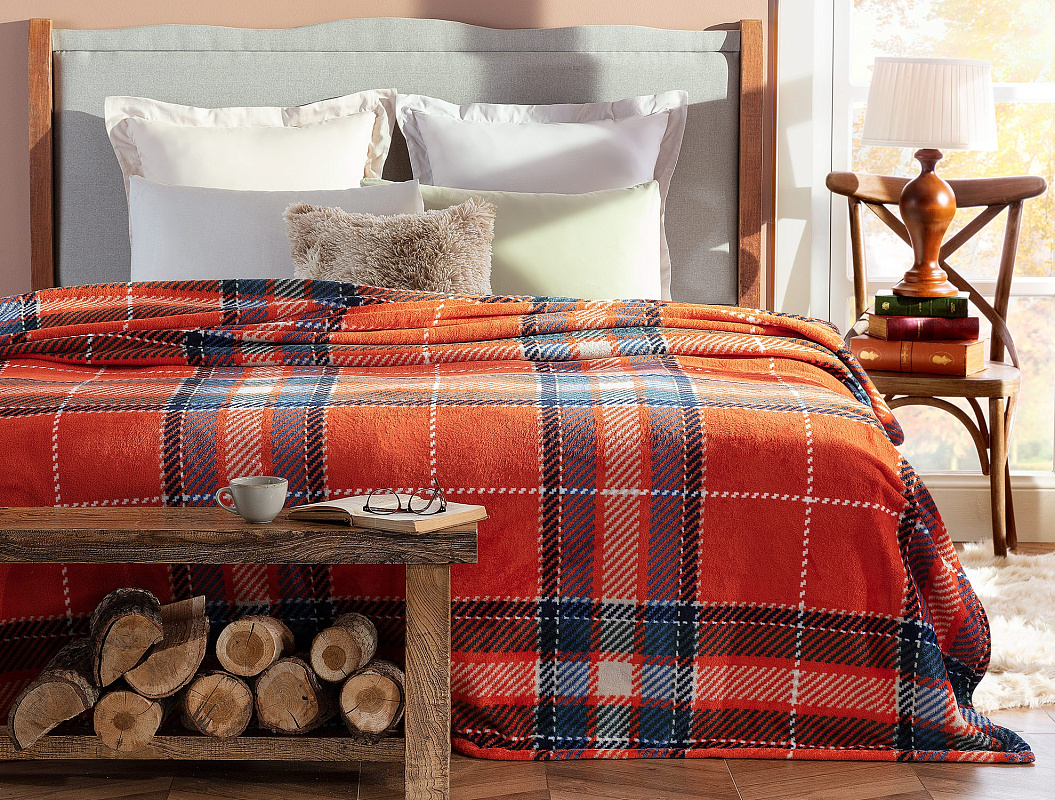 Плед Antonin Welsoft в клетку 200x220 см. - красно-синий