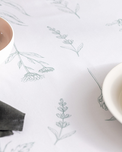 Скатерть Sarthe 160x200 см. - белая / зеленая