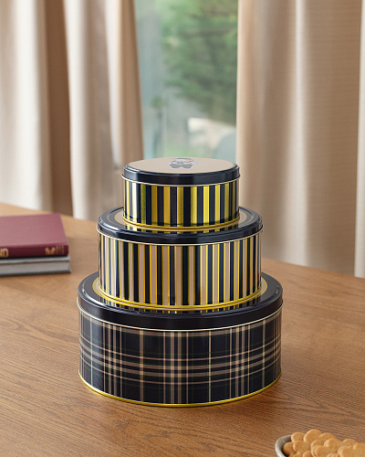 Круглая металлическая коробка Billie 24x24x10 см. - синяя