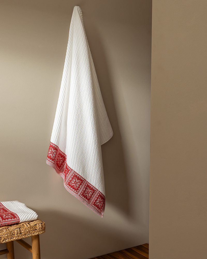 Банное полотенце Zeste 70x140 см. - белое / красное
