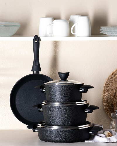 Набор посуды Titanium Professional из 7 шт., 18-22-26 см. - темно-серый