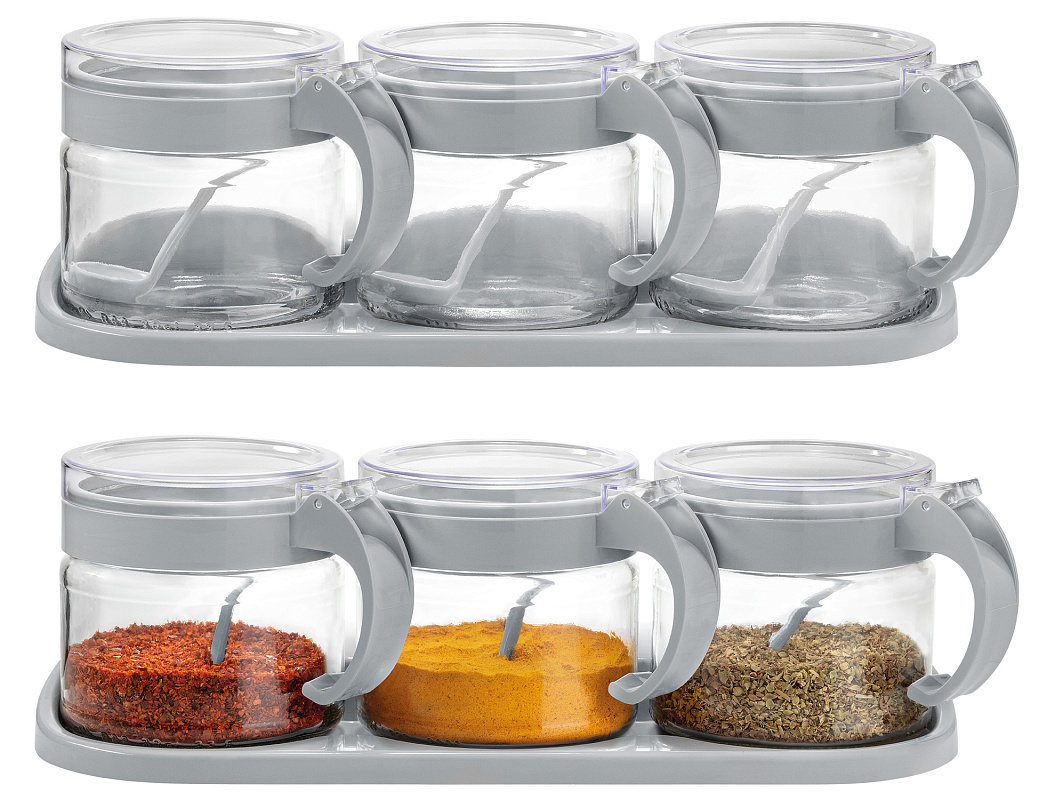 Набор емкостей для специй из 3 шт, - стекло, пластик
