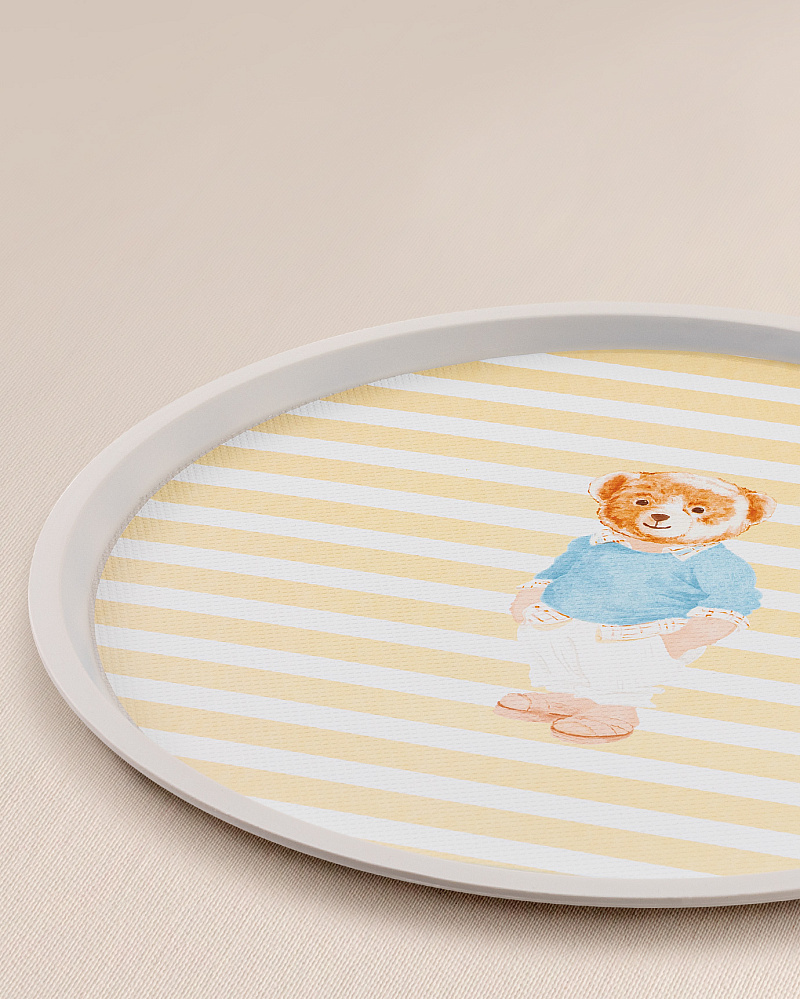 Круглый поднос Philip Bear 36x36x1,5 см. - бежевый / желтый