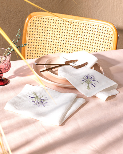 Комлпект салфеток La Lavande из 2 шт., 40x40 см. - белый / фиолетовый