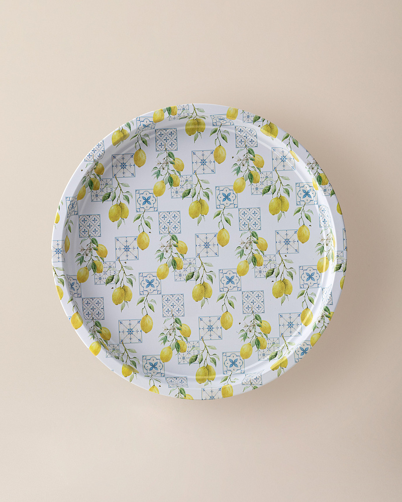Круглый поднос Monde 35x35x2 см. - желтый / белый