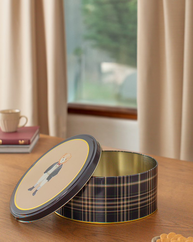 Круглая металлическая коробка Billie 24x24x10 см. - синяя