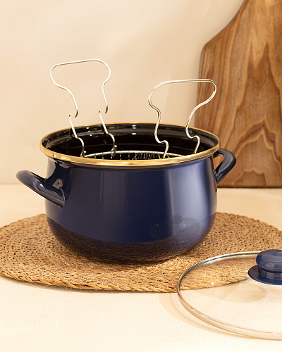 Эмалированная металлическая кастрюля Bonneville с крышкой 3,5 л. - темно-синий