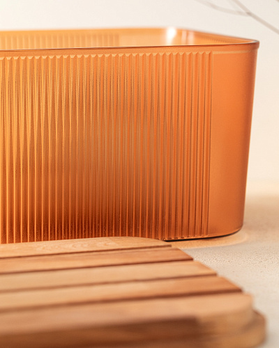 Хлебница с деревянной крышкой Eolya, 21.5x36.6x15.2 см - янтарная