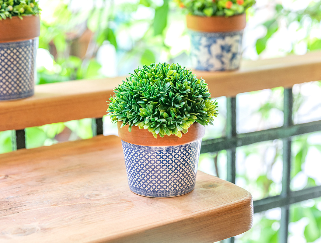 Кашпо Emilo 10,5x10,5x9 см. - белый / синий