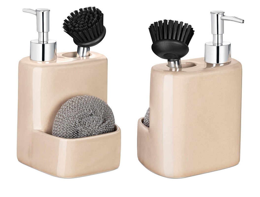 Дозатор керамический с щеткой Andre - светло-бежевый