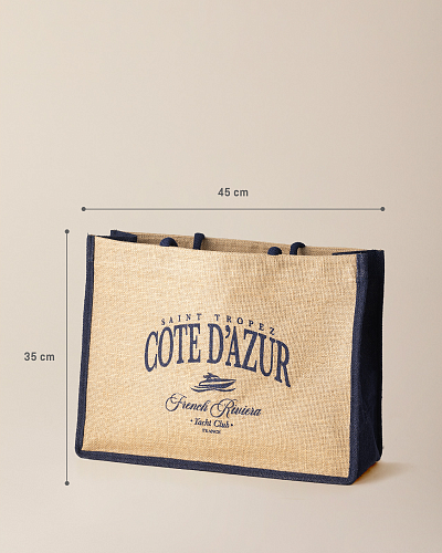 Джутовая сумка Aventurier 45x35 см. - бежевая / синяя