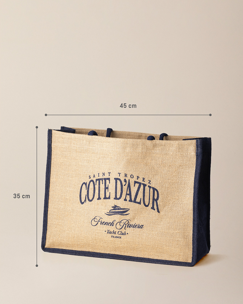 Джутовая сумка Aventurier 45x35 см. - бежевая / синяя