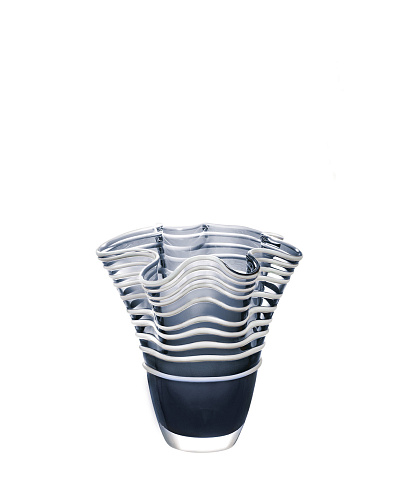 Стеклянная ваза Honfleur ручной работы 19х19 см. сине-белая