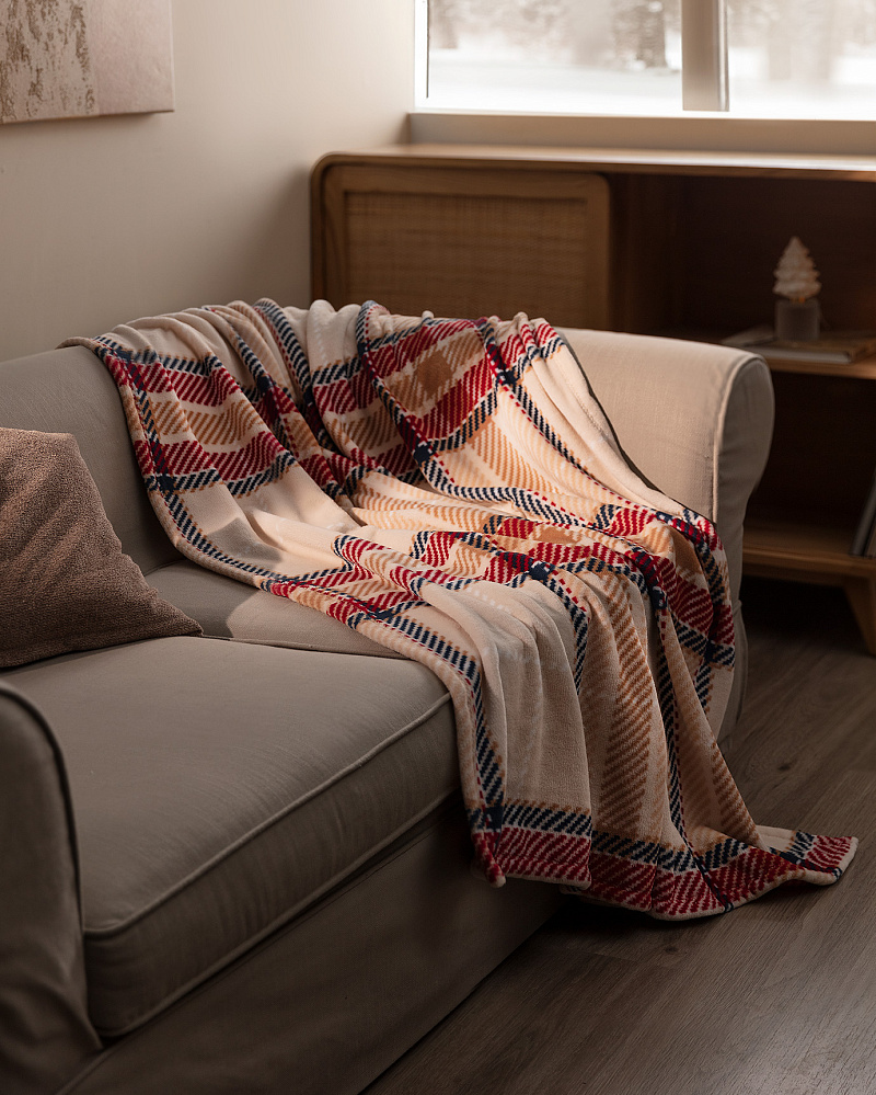 Плед Delit с принтом 130x170 см. - бежевый / красный