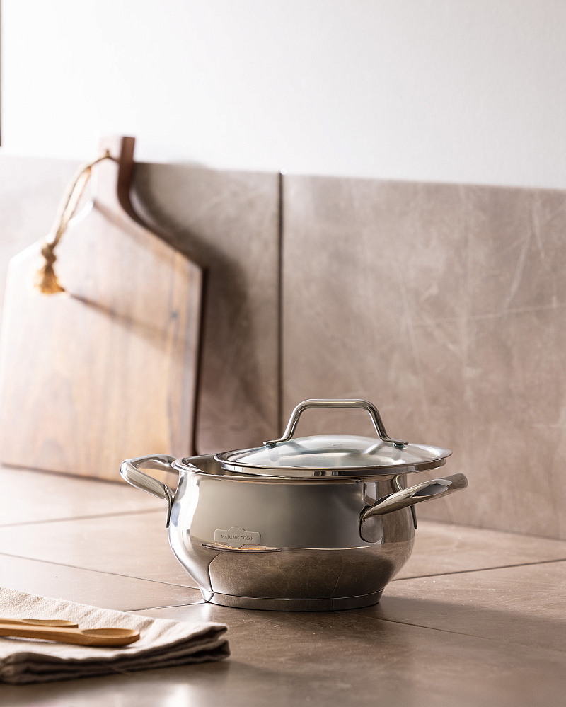 Кастрюля Vera с крышкой глубокая 16 см, нержавеющая сталь