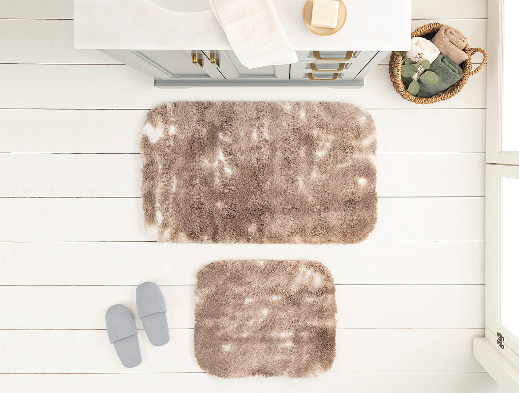 Комплект из 2 ковриков для ванной Damien: 50x80см и 45x50см - бело-коричневый