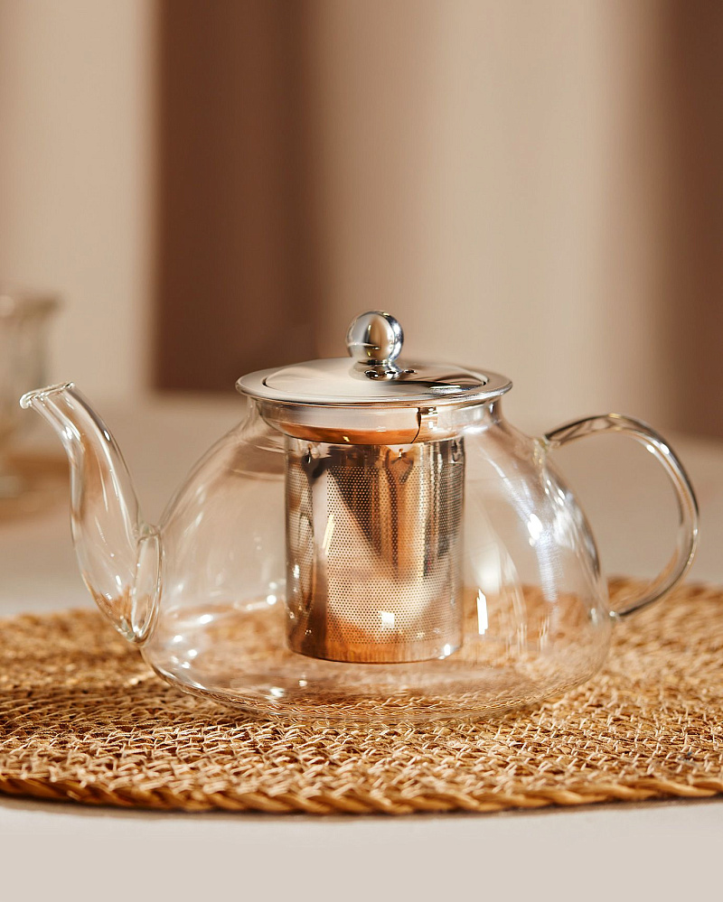 Чайник Floren с сетчатым ситом 1000 мл. - боросиликатное стекло