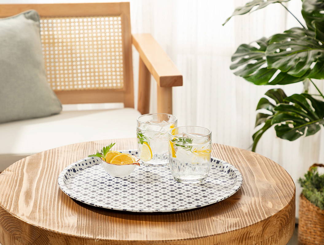 Круглый поднос Rêve Bleu Fleur 36,5x36,5x2 см. - белый / синий