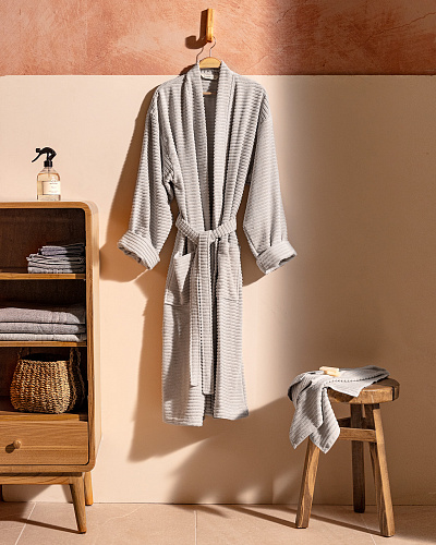Набор банный унисекс халат и полотенце Carla 2 шт., L-XL р., 50x90 см. - серый