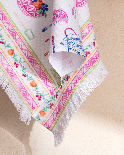 Кухонное полотенце Cute с принтом 40x60 см. - белое / розовое