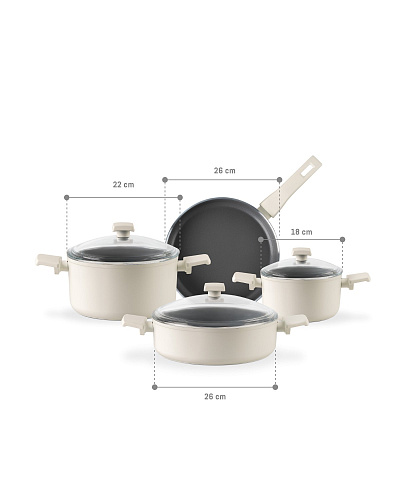 Набор посуды Nano Ceramic из 7 шт., 18-22-26 см. - Темно-серый / Белый
