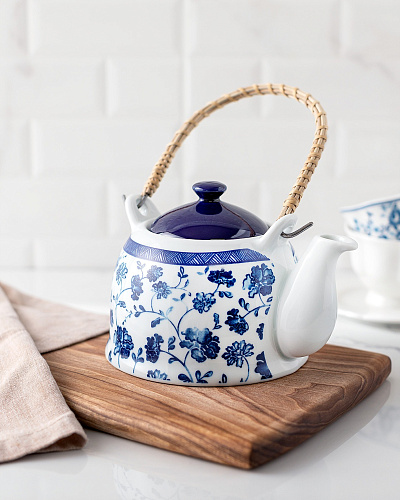 Чайник Nostalgic Fleur 750 мл. - бело-синий