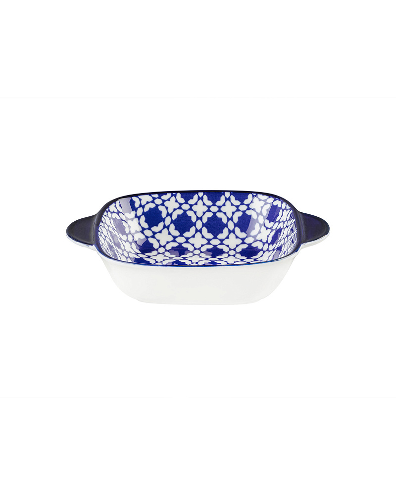 Квадратная тарелка Rêve Bleu Brest с ручками 17,6x13,5x3,8 см. - белая / синяя