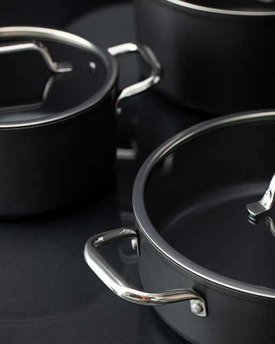 Набор посуды Titanium Professional из 7 шт., 18-22-26 см. - темно-серый