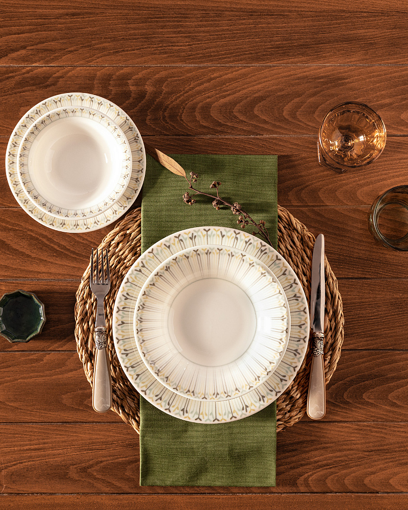 Столовый сервиз Alice из 24 шт. - белый / мятный