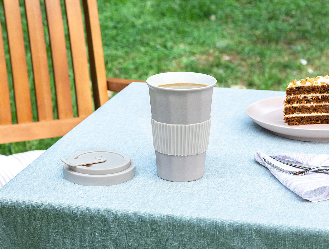 Кружка Grand с крышкой 385 мл. - светло-серая